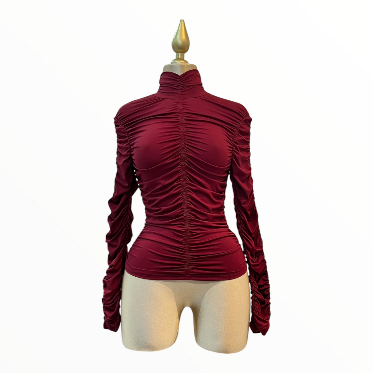 Blusa Fruncida De Cuello Alto Color Burgundy LC