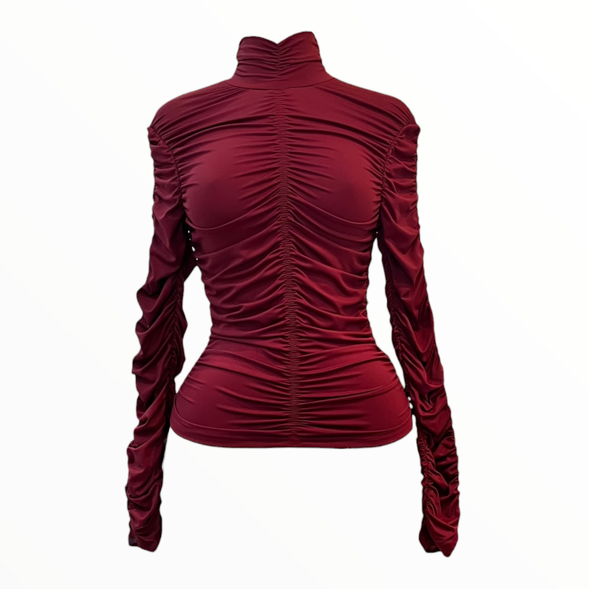 Blusa Fruncida De Cuello Alto Color Burgundy LC