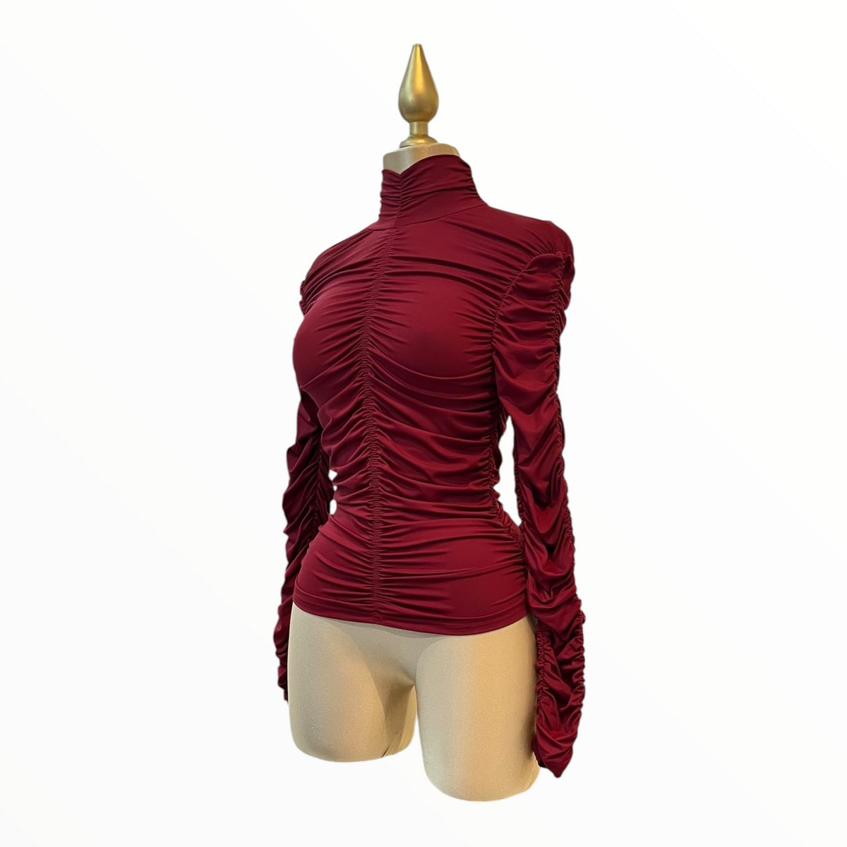 Blusa Fruncida De Cuello Alto Color Burgundy LC