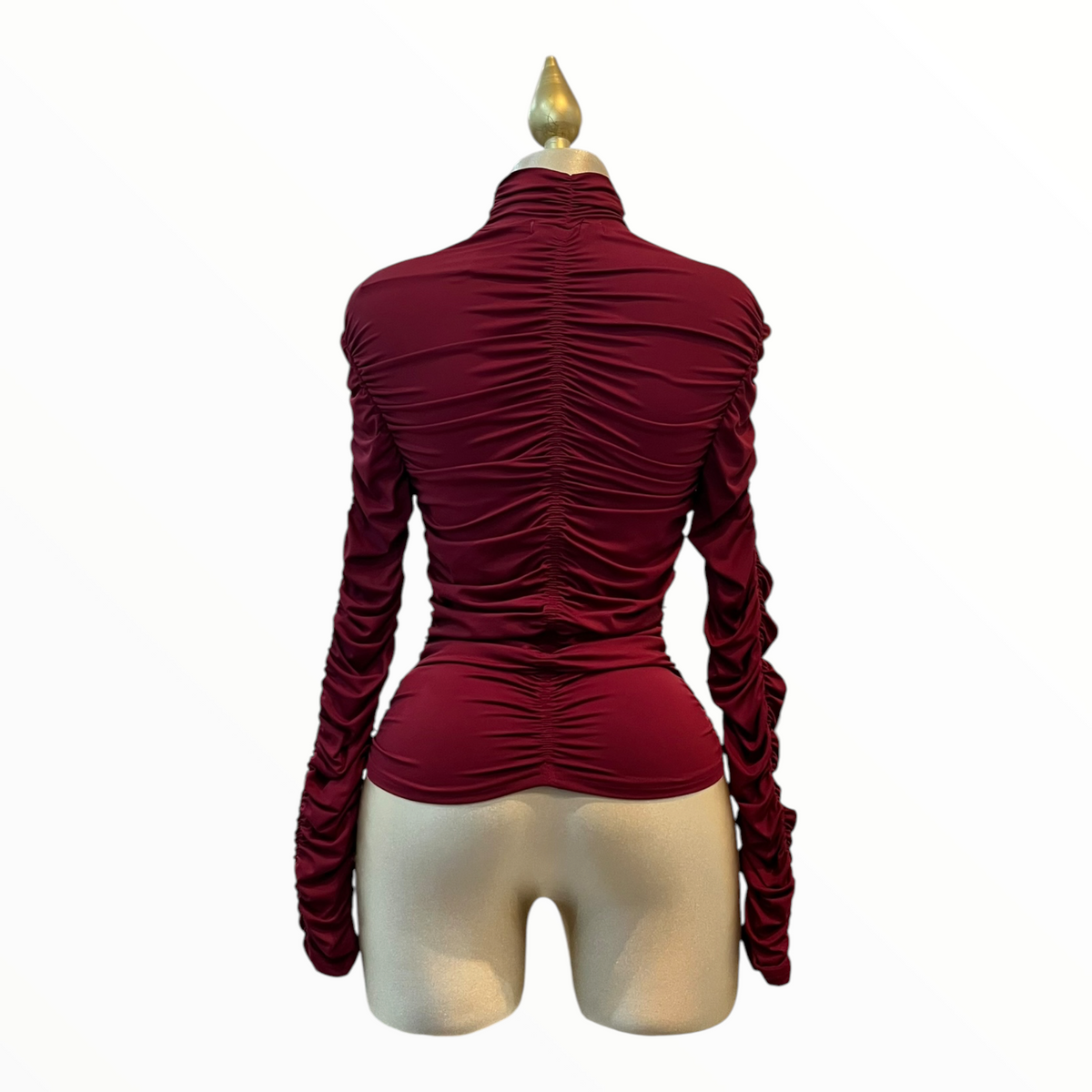 Blusa Fruncida De Cuello Alto Color Burgundy LC