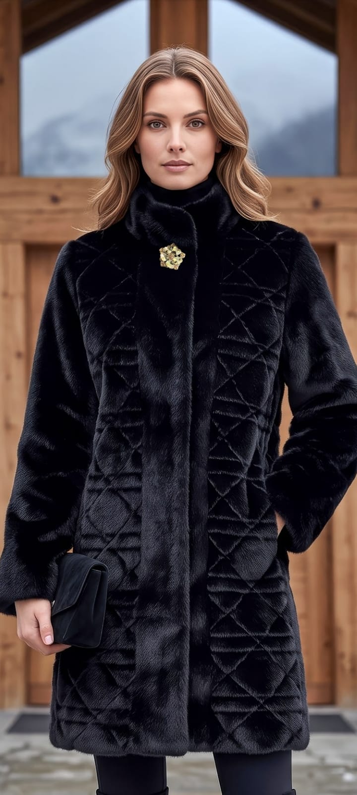 Abrigo Negro Con Broche MUSSI