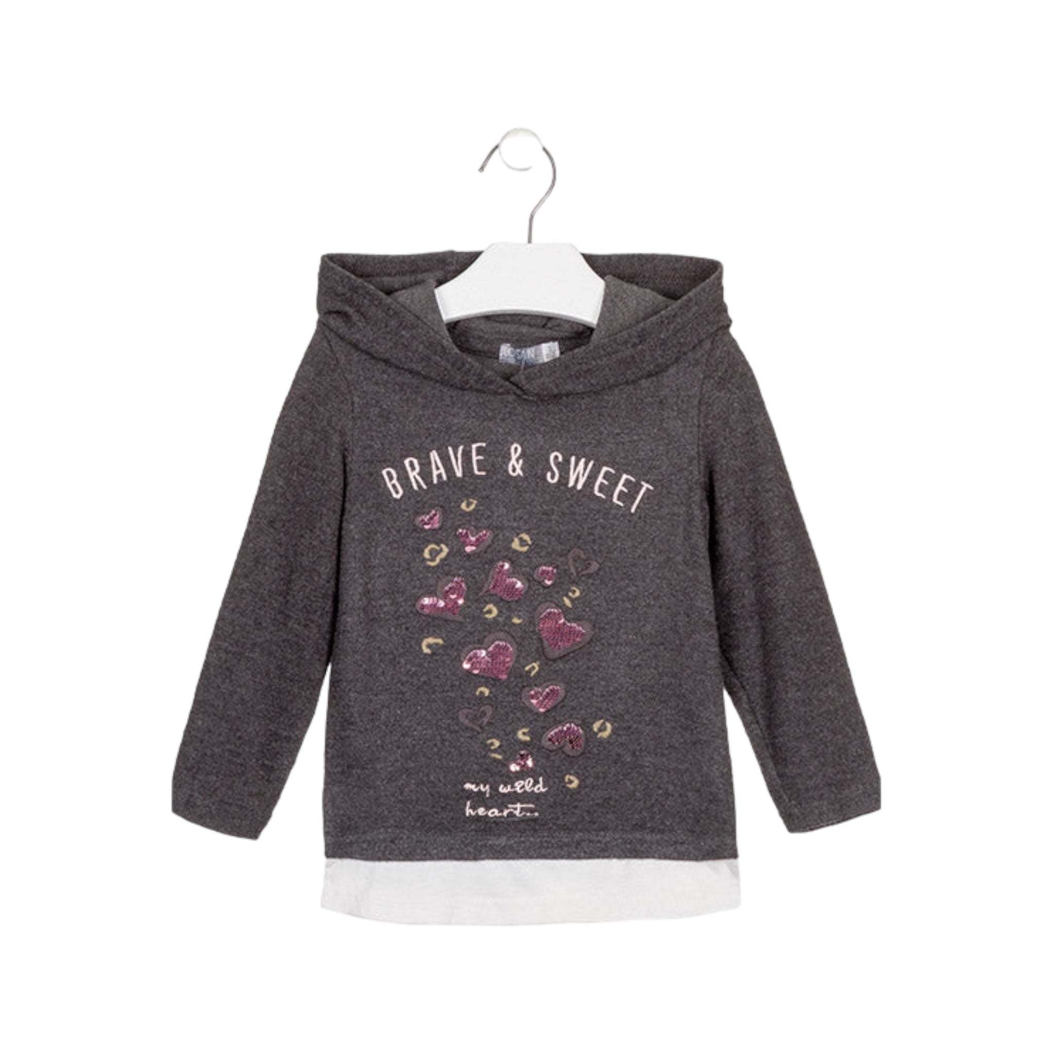 Playera Con Capucha "Brave & Sweet" Lentejuelas Losan