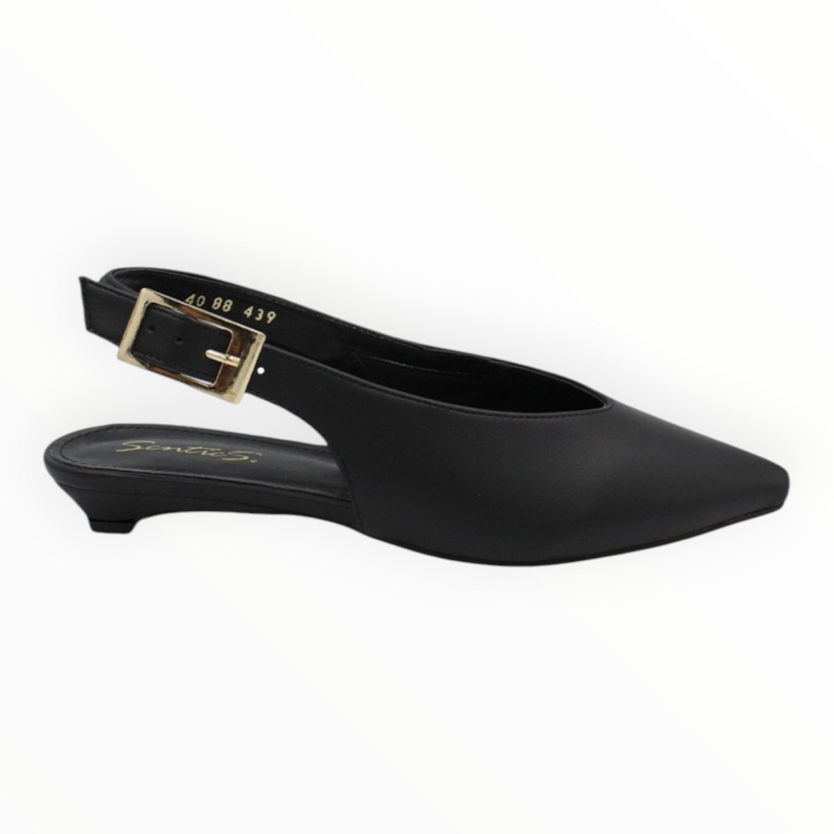 Zapatillas Tipo Slingback Negros De Punta Con Hebilla Dorada Senties