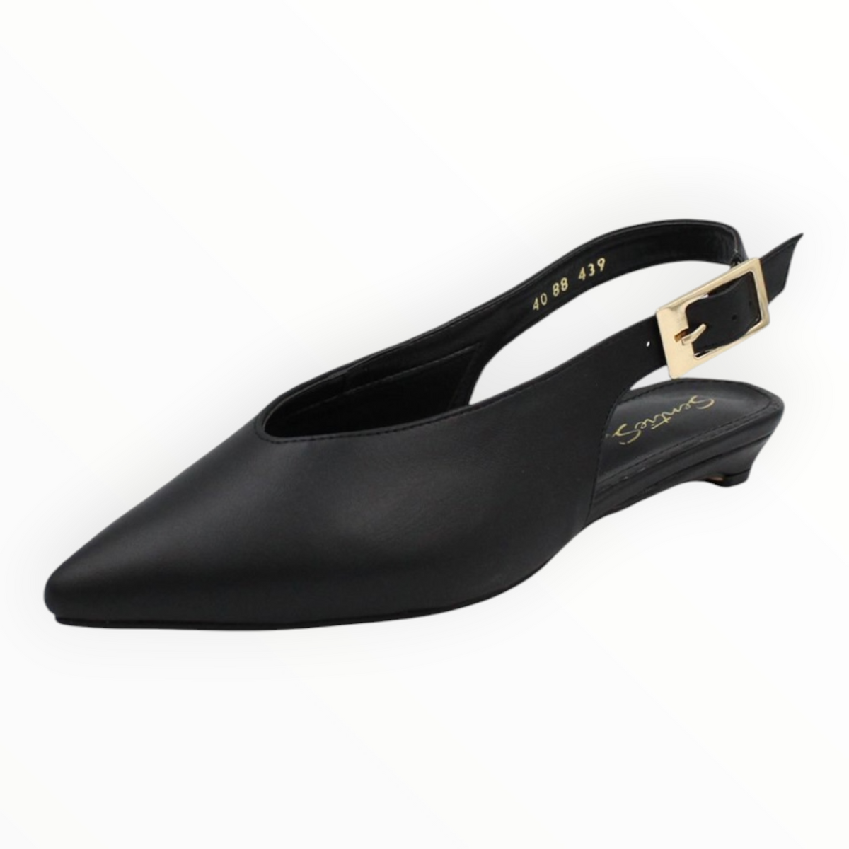 Zapatillas Tipo Slingback Negros De Punta Con Hebilla Dorada Senties