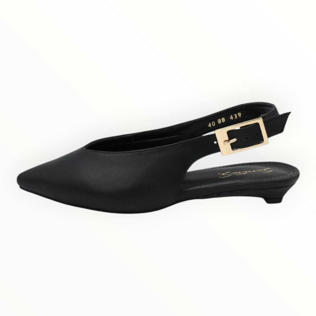 Zapatillas Tipo Slingback Negros De Punta Con Hebilla Dorada Senties