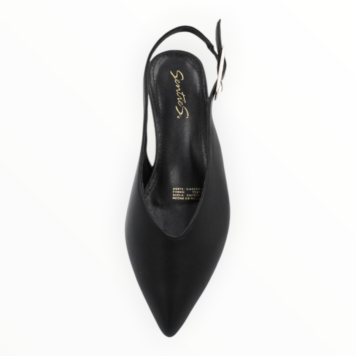 Zapatillas Tipo Slingback Negros De Punta Con Hebilla Dorada Senties