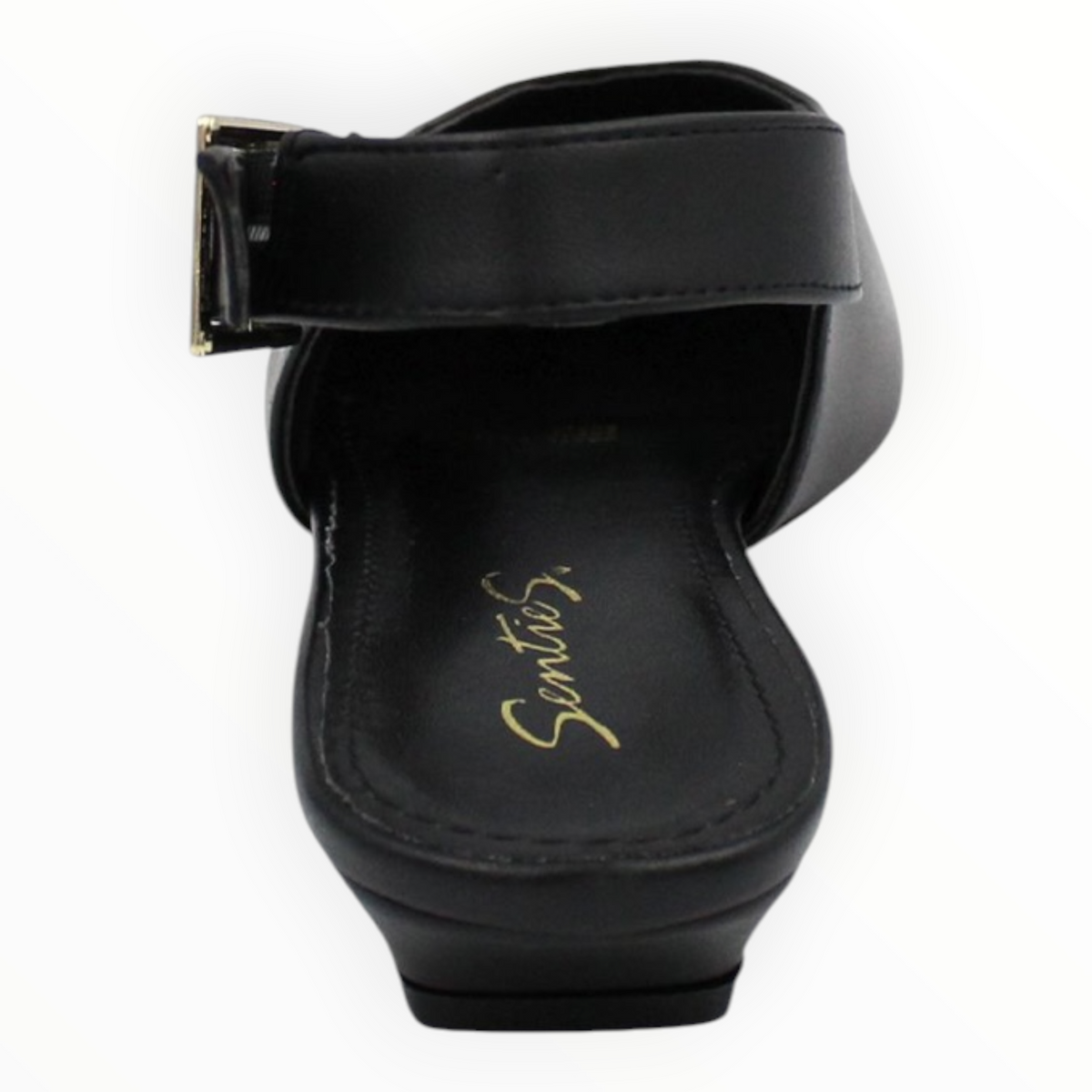 Zapatillas Tipo Slingback Negros De Punta Con Hebilla Dorada Senties