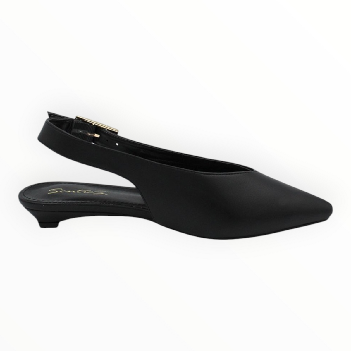 Zapatillas Tipo Slingback Negros De Punta Con Hebilla Dorada Senties