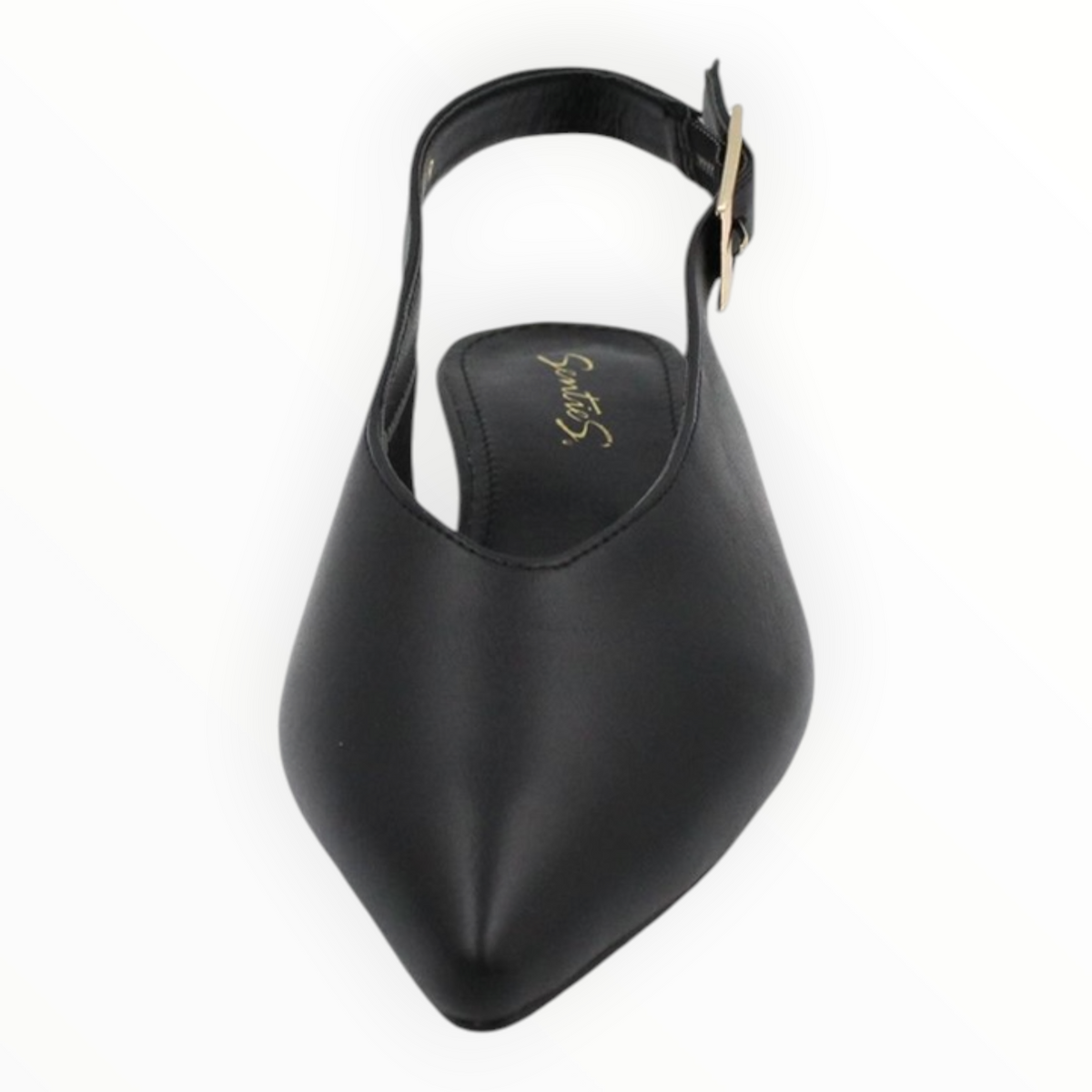 Zapatillas Tipo Slingback Negros De Punta Con Hebilla Dorada Senties