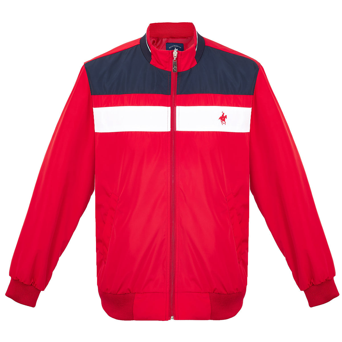 Chamarra Bomber Roja Franjas Rock Hampton Polo Team
