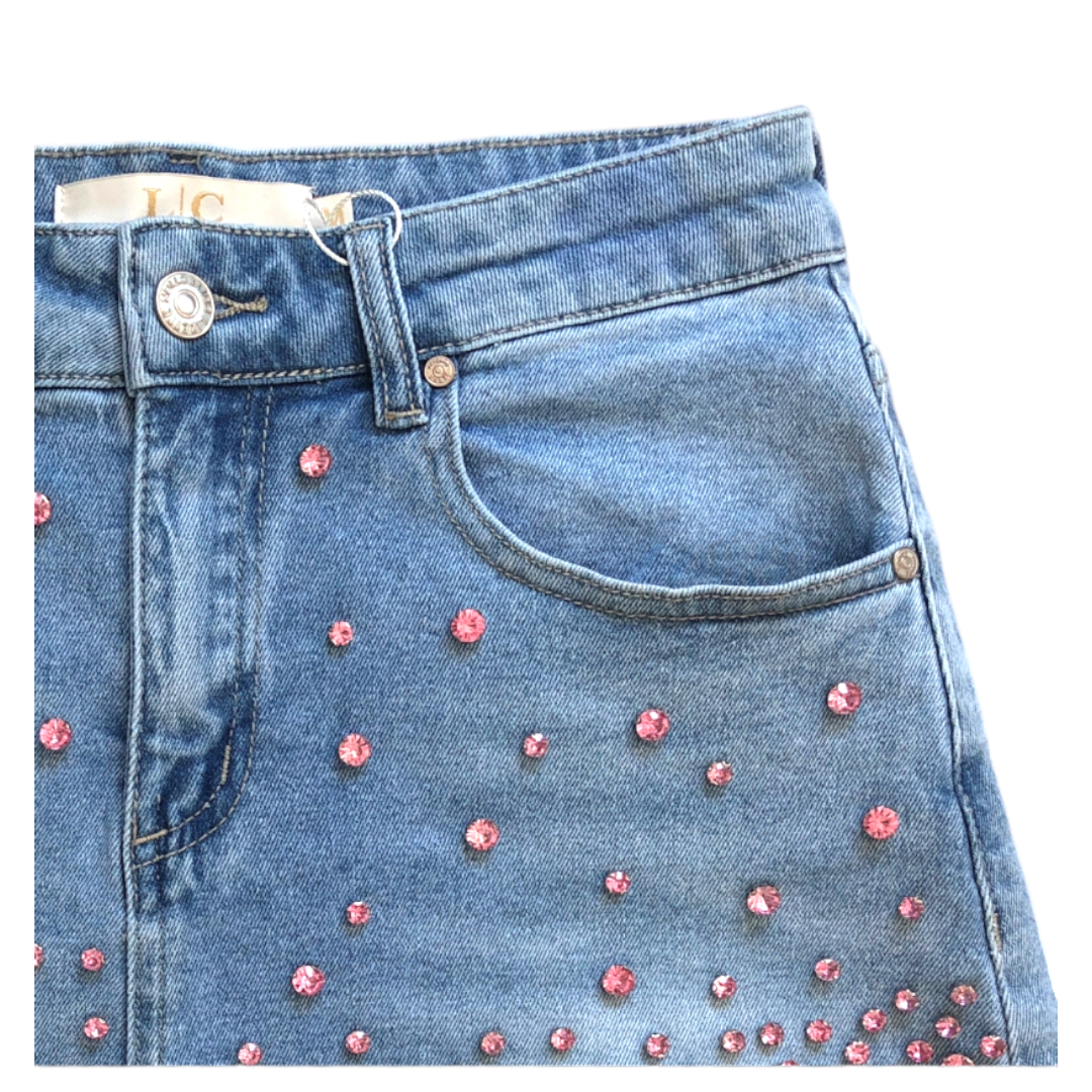 Short De Mezclilla Pedrería Rosa LC