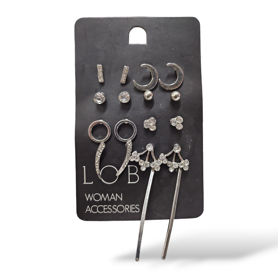 LOB set 9 aretes color plata