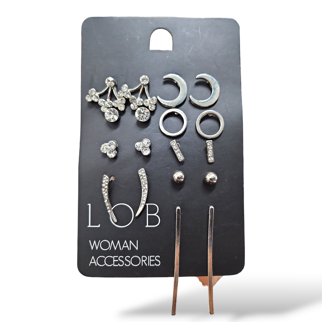 LOB set 9 aretes color plata