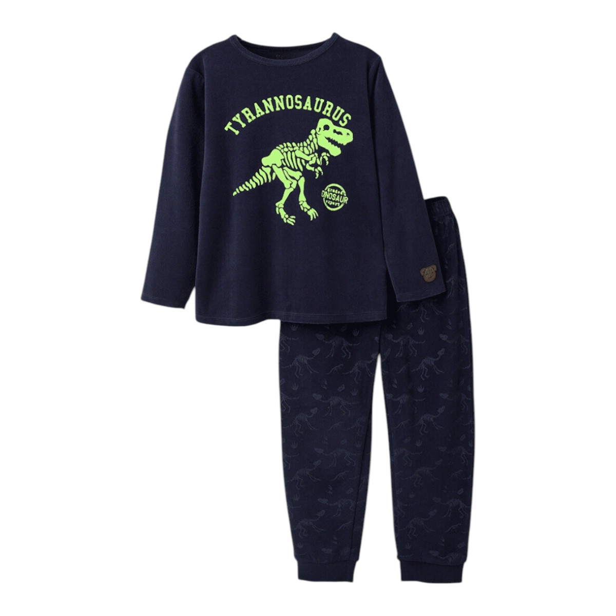 Pijama de Terciopelo Brilla en la Oscuridad para Niño Dinosaurios Azul ZIPPY