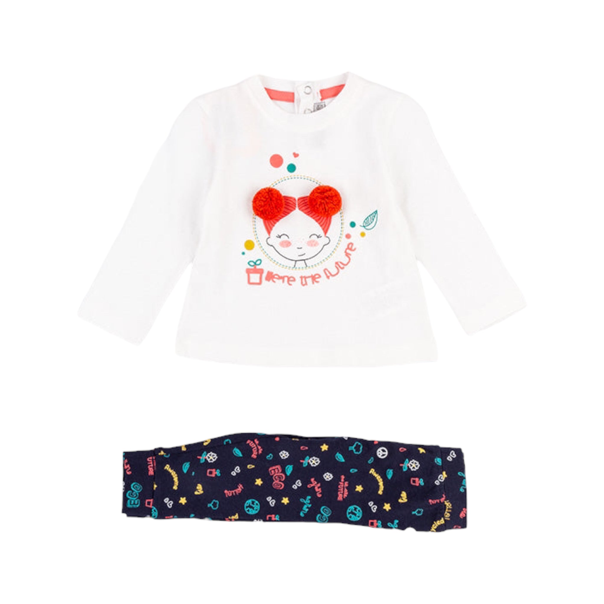 Conjunto de camiseta con pompones y legging bebé niña Losan