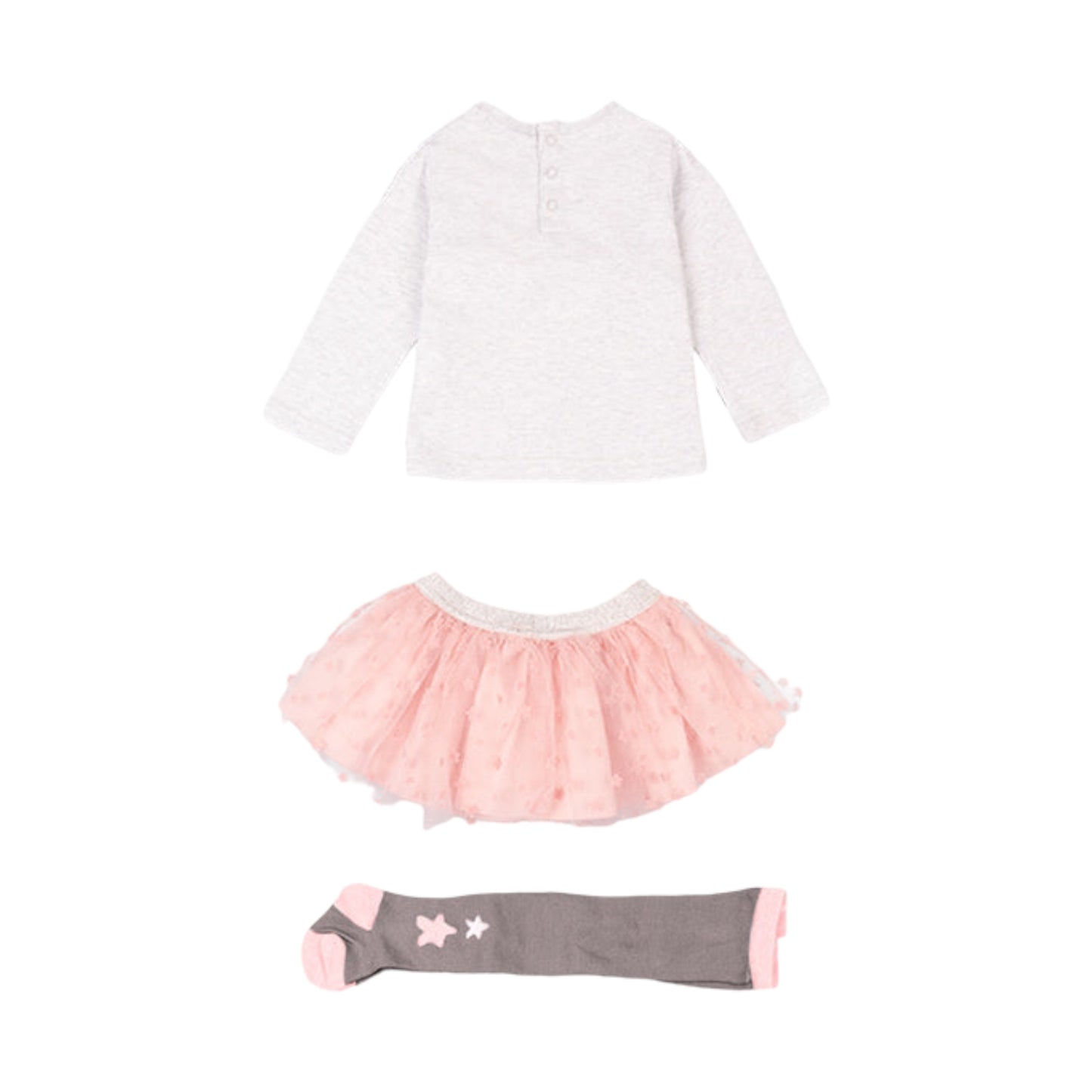Conjunto 3 piezas de camiseta con pompones, falda y leotardo bebé niña Losan