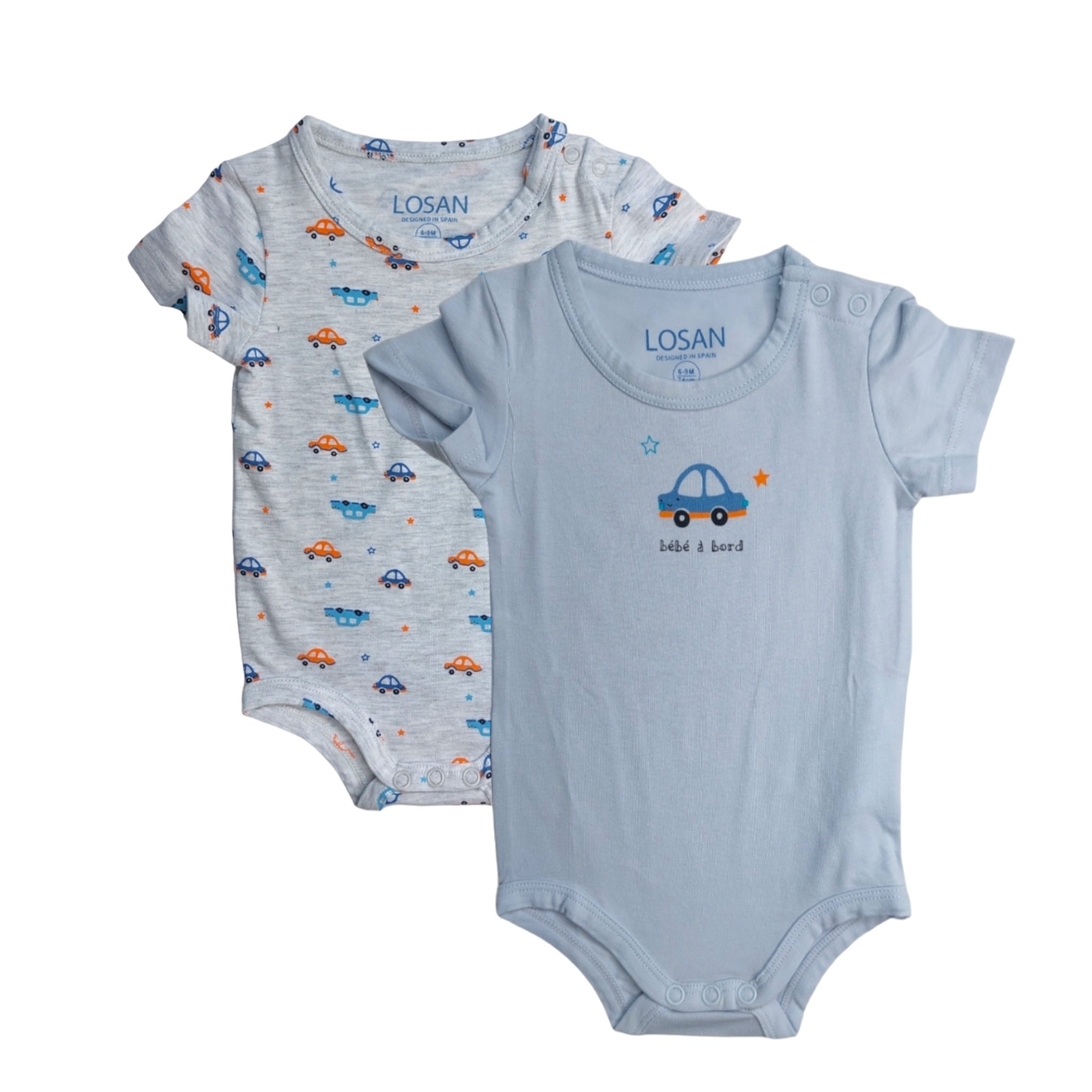 Bodys Dos Piezas Azul Para Bebé Niño Carritos Losan