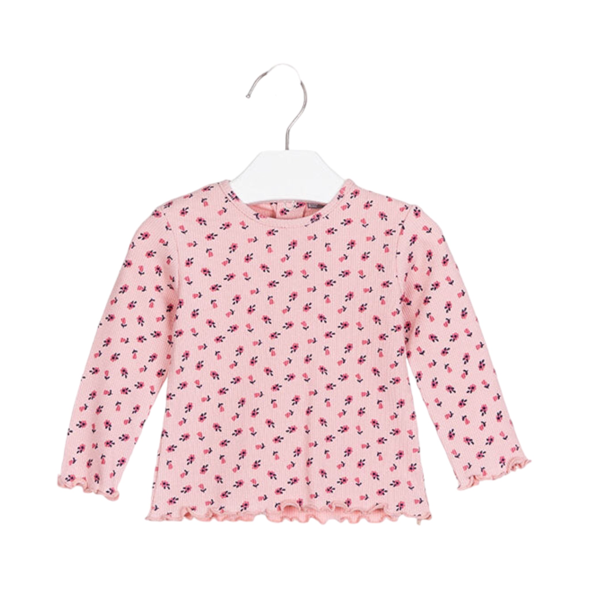 Playera flores color rosa en tejido de canalé con florecitas bebé niña Losan