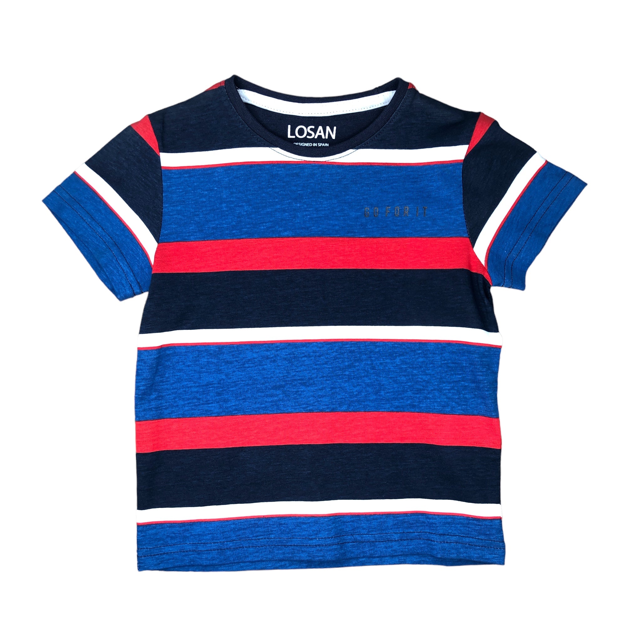 Playera Rayas Manga Corta "Go For It" Niño Losan