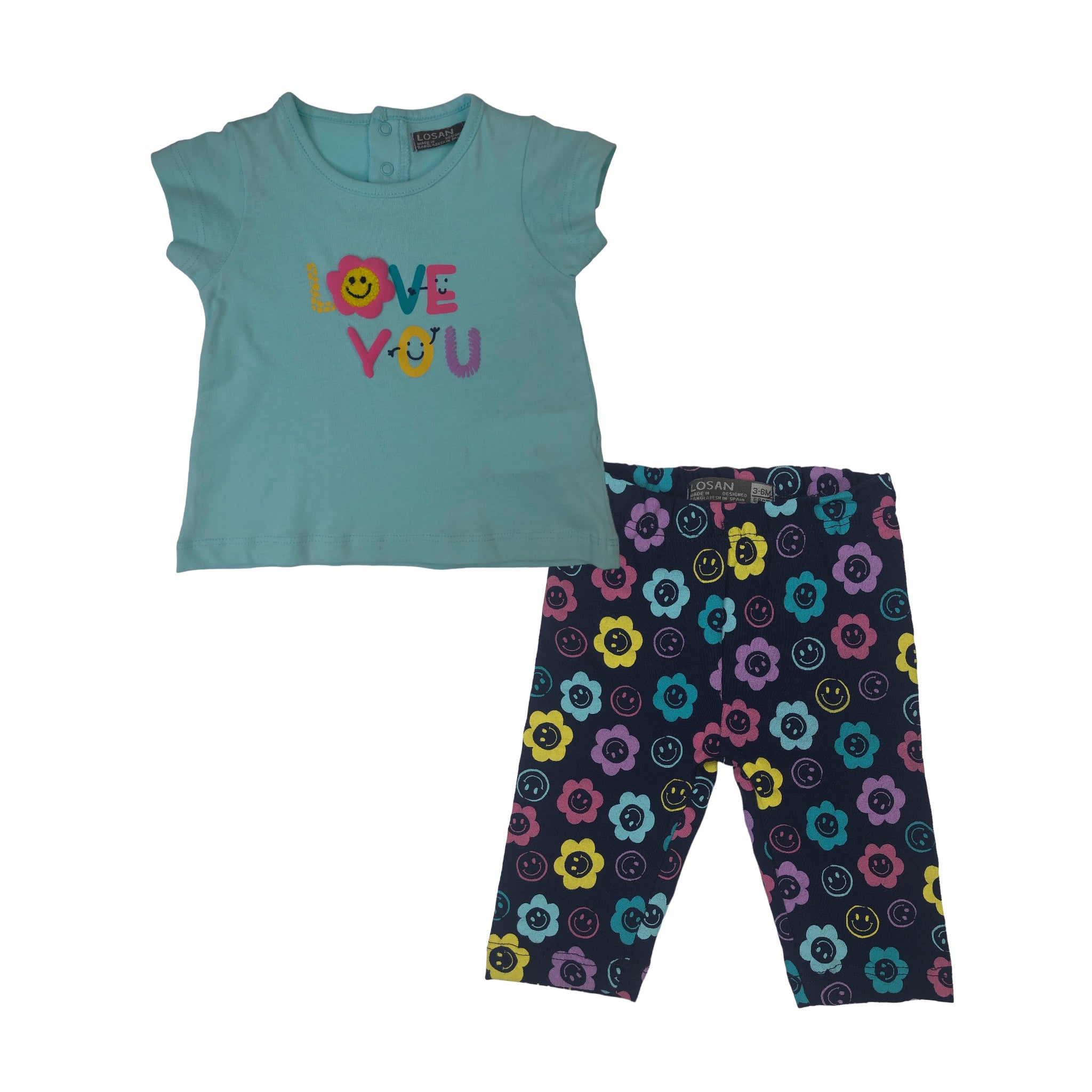 Conjunto De Camiseta Manga Corta "Love You" Y Pantalón Para Bebé Niña Losan