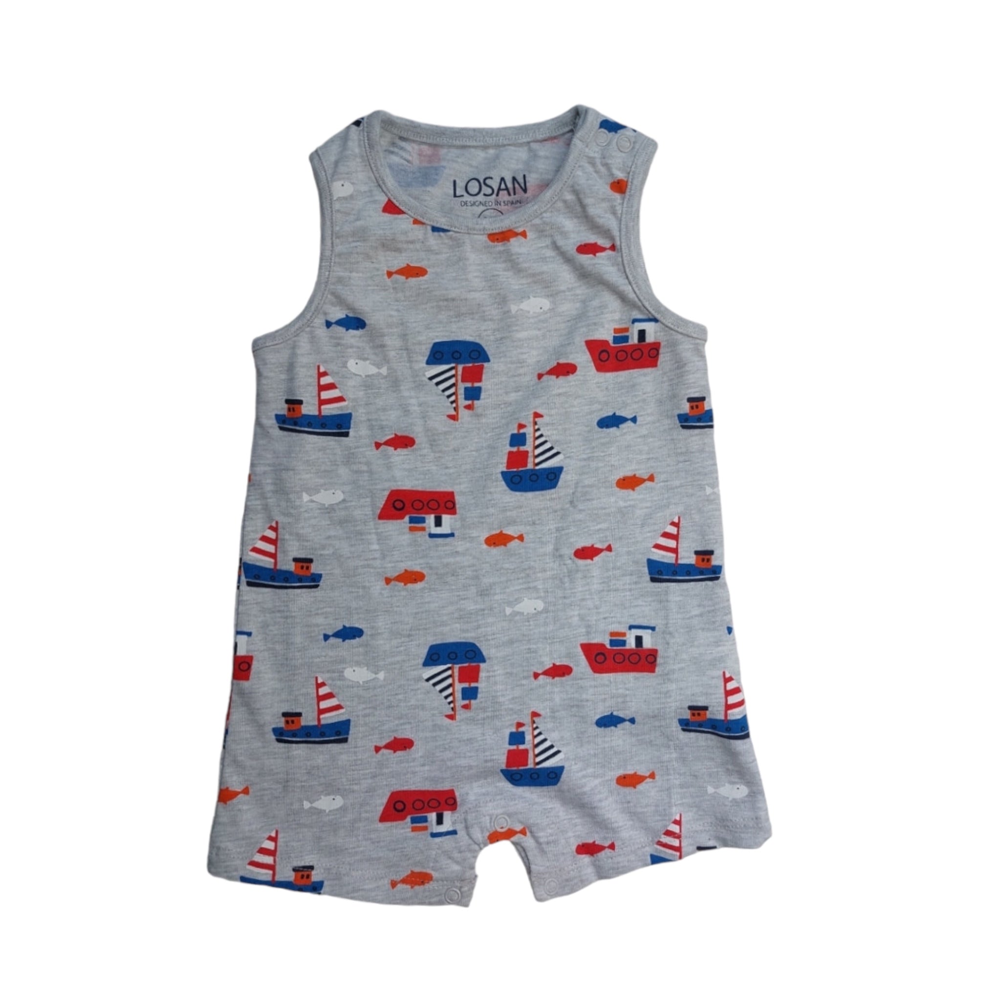 Pañalero Gris Estampado Barcos Para Bebé Niño Losan