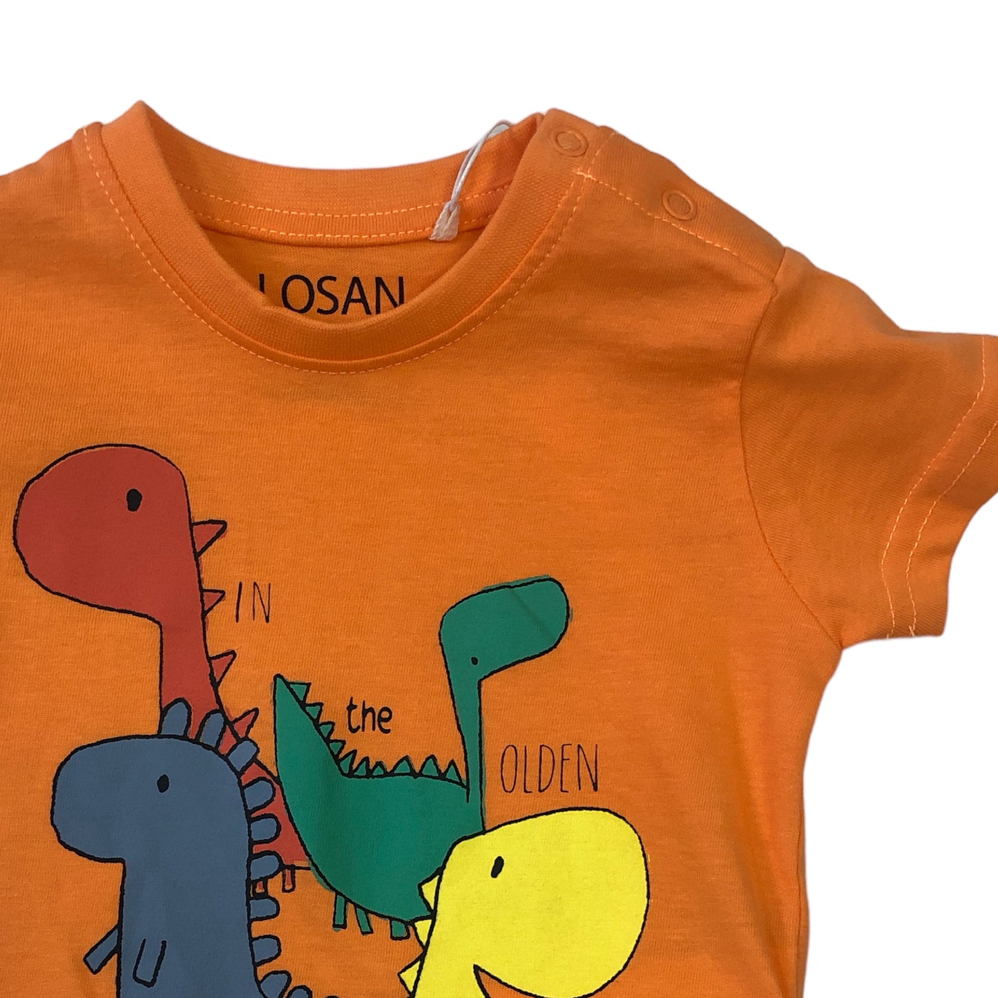 Playera naranja dinosaurio "IN the OLDEN DAYS" para bebé niño Losan