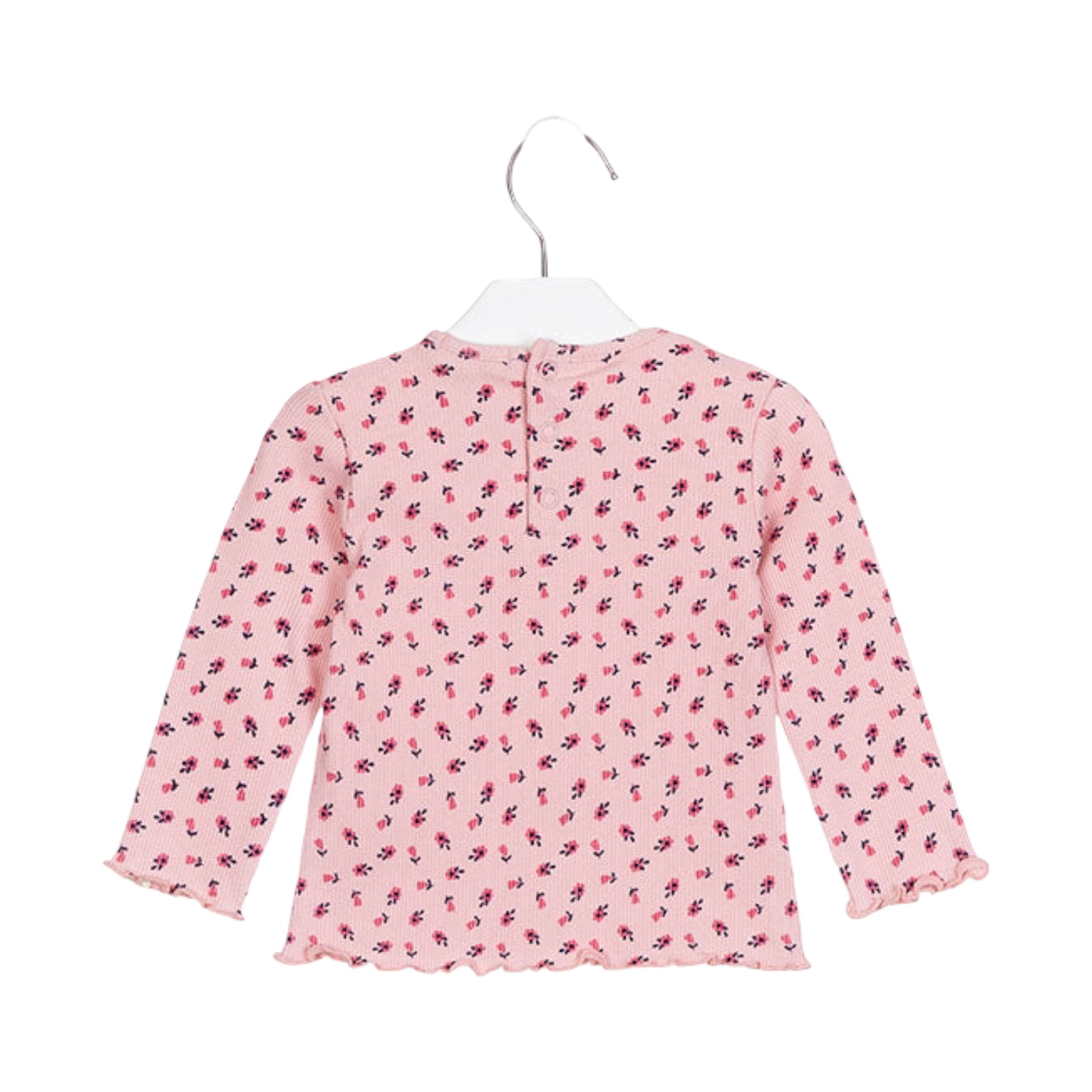 Playera flores color rosa en tejido de canalé con florecitas bebé niña Losan