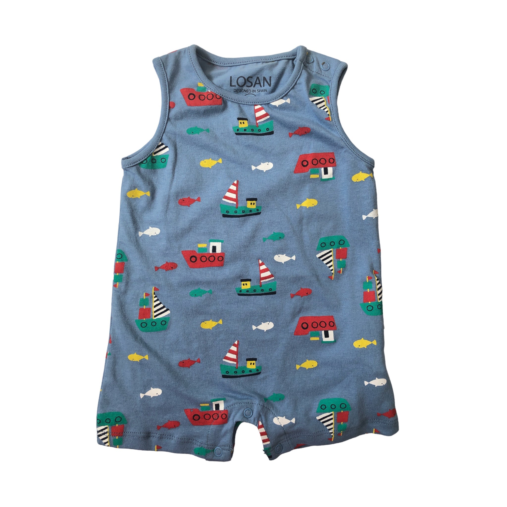 Pañalero Azul Estampado Barcos Para Bebé Niño Losan