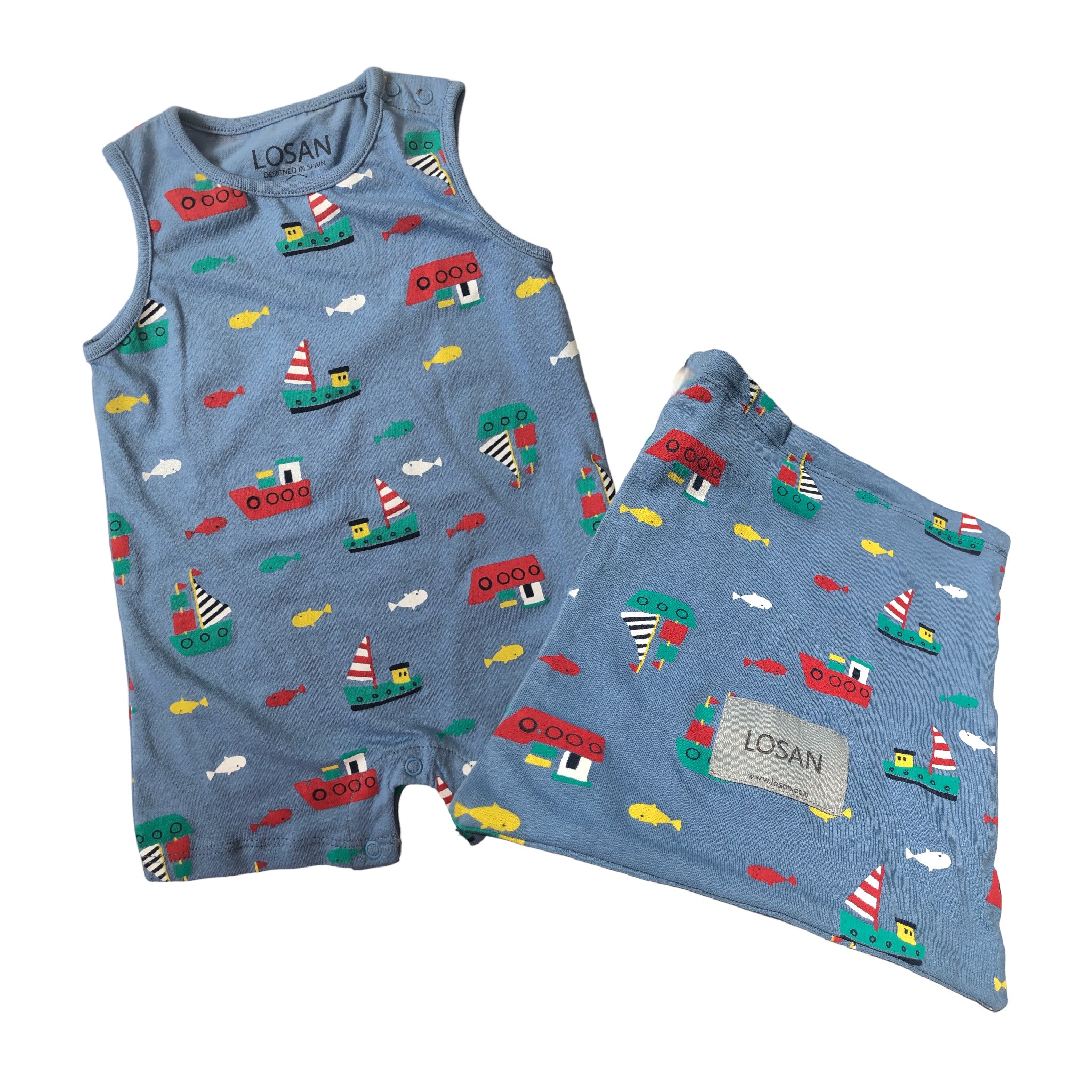 Pañalero Azul Estampado Barcos Para Bebé Niño Losan