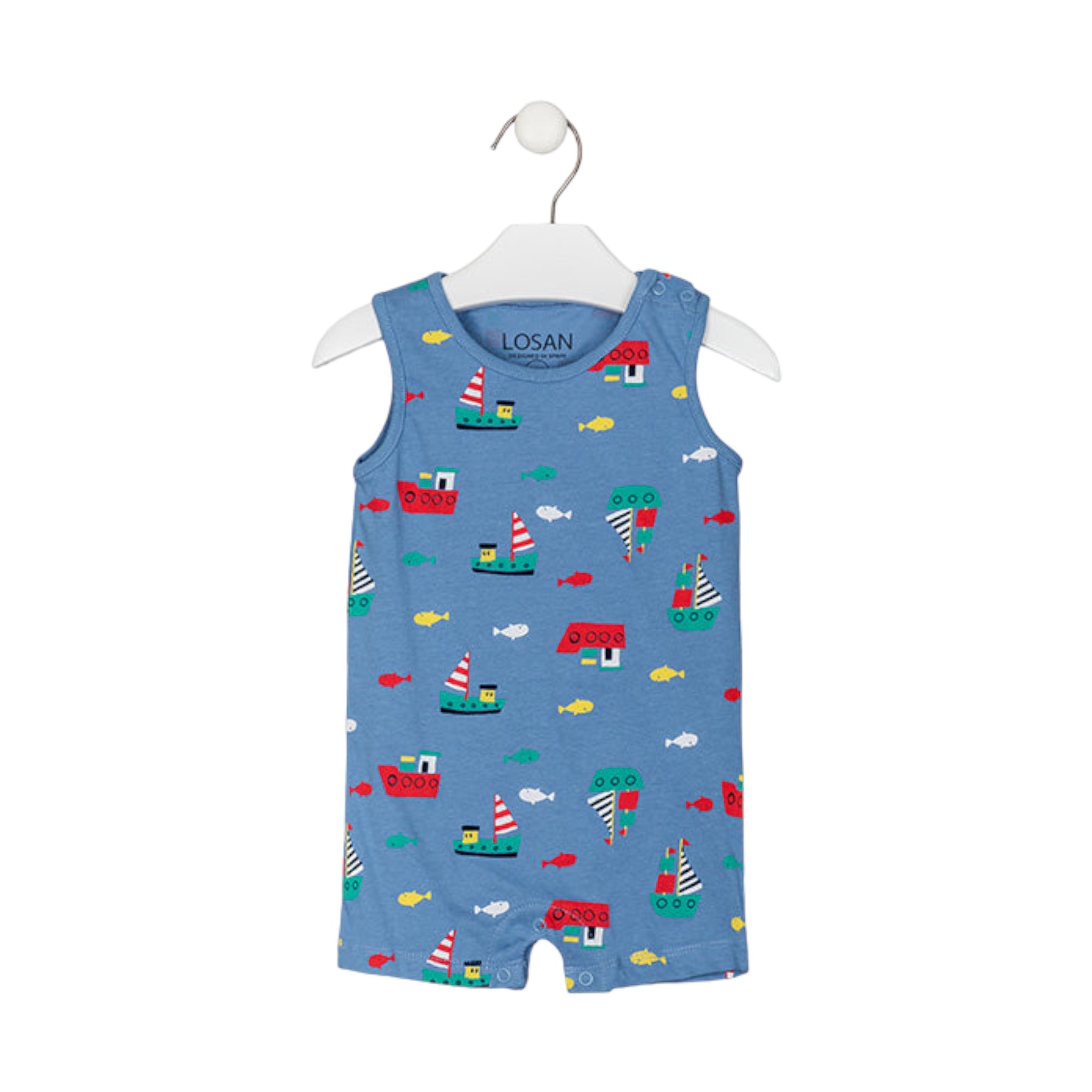 Pañalero Azul Estampado Barcos Para Bebé Niño Losan