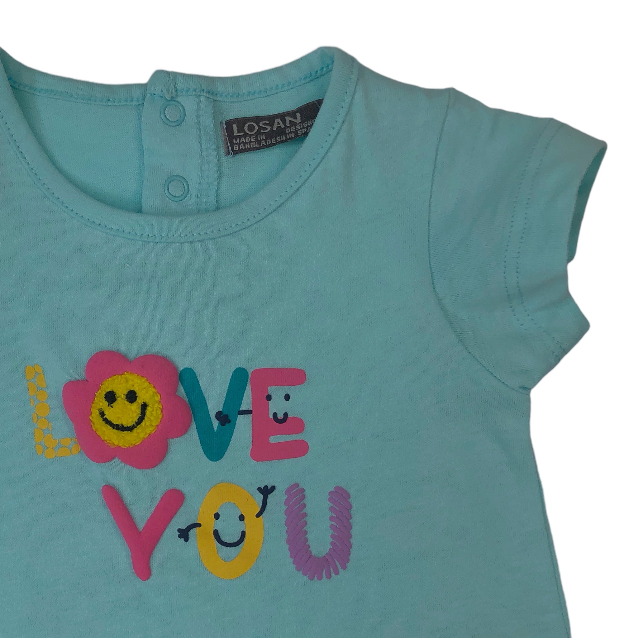 Conjunto De Camiseta Manga Corta "Love You" Y Pantalón Para Bebé Niña Losan