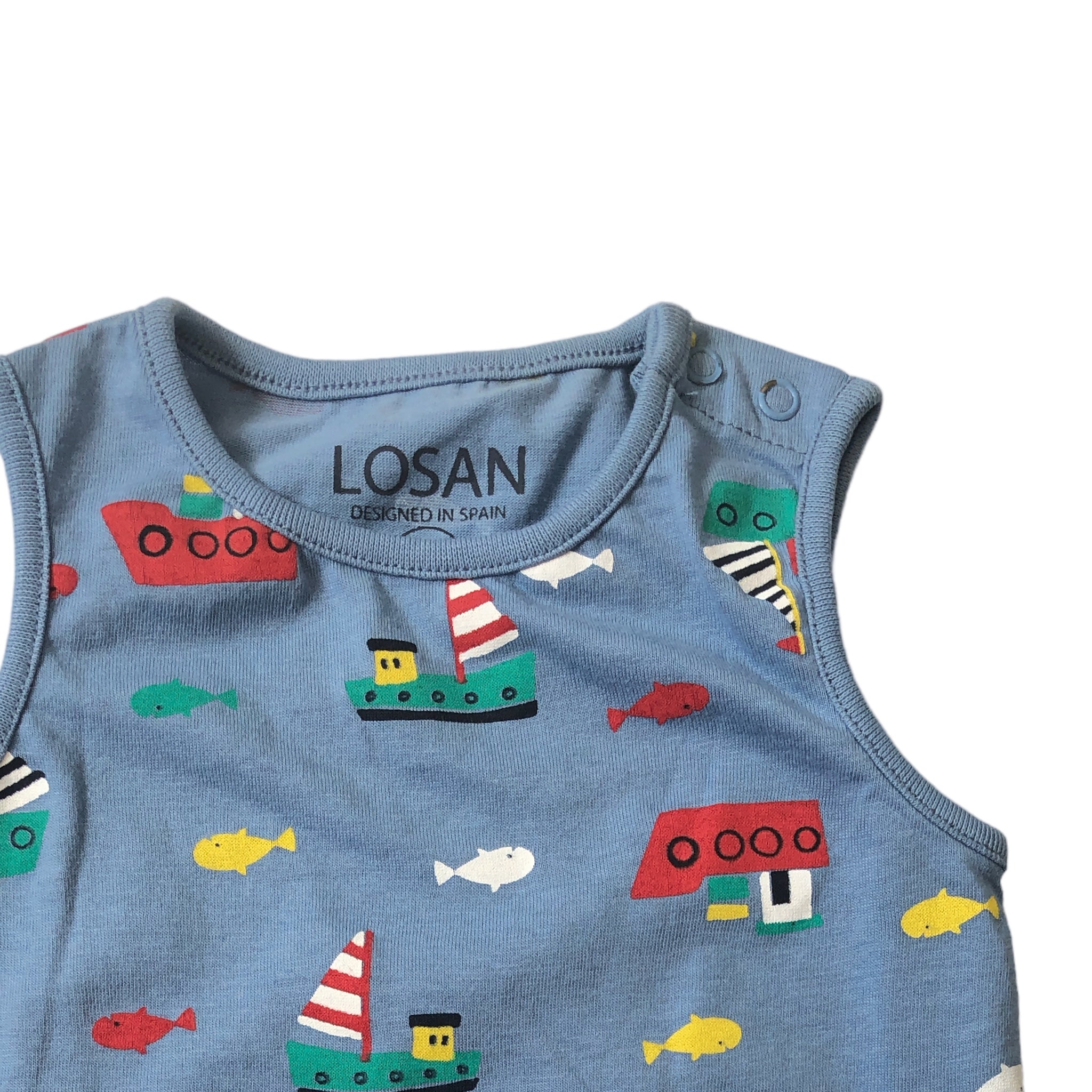Pañalero Azul Estampado Barcos Para Bebé Niño Losan