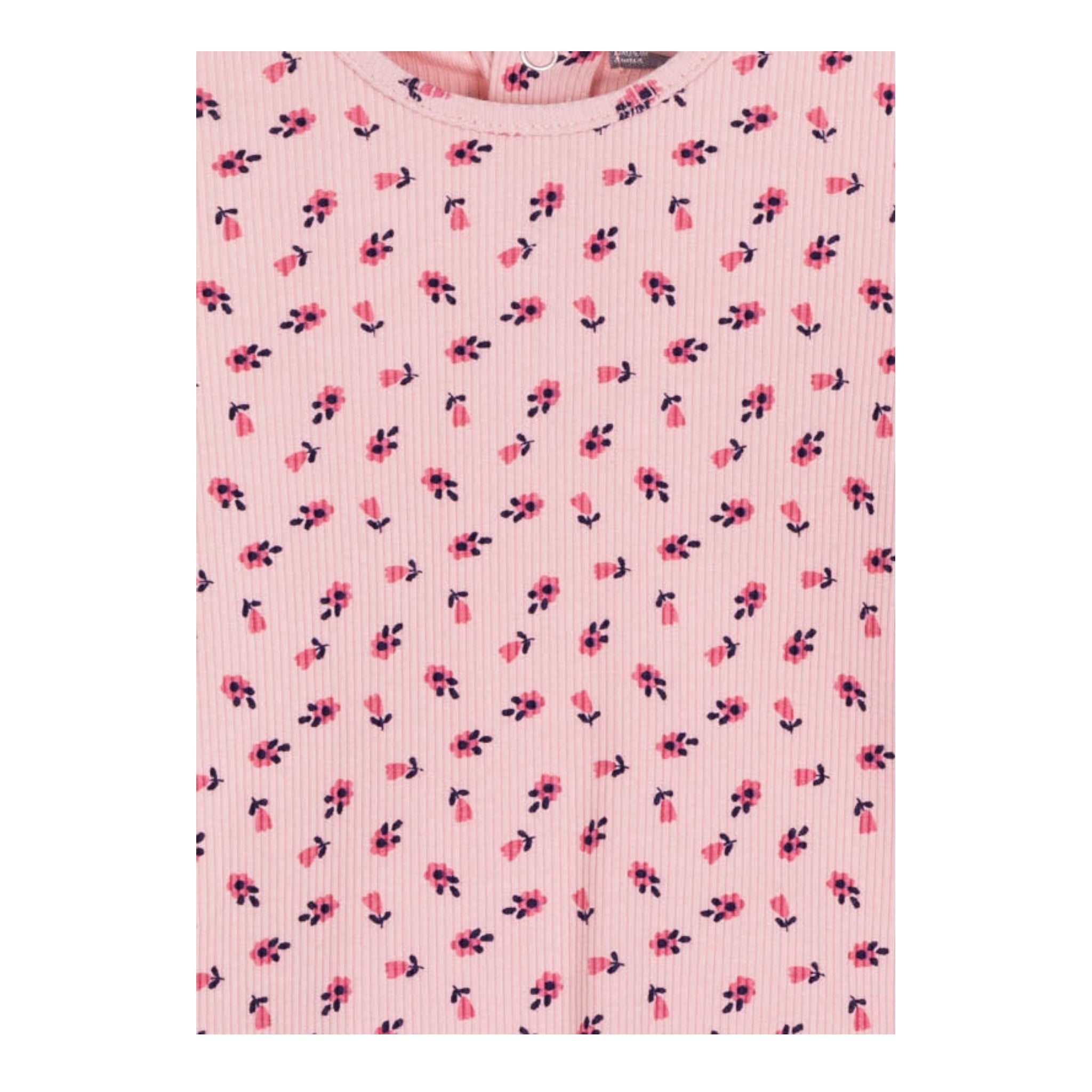 Playera flores color rosa en tejido de canalé con florecitas bebé niña Losan