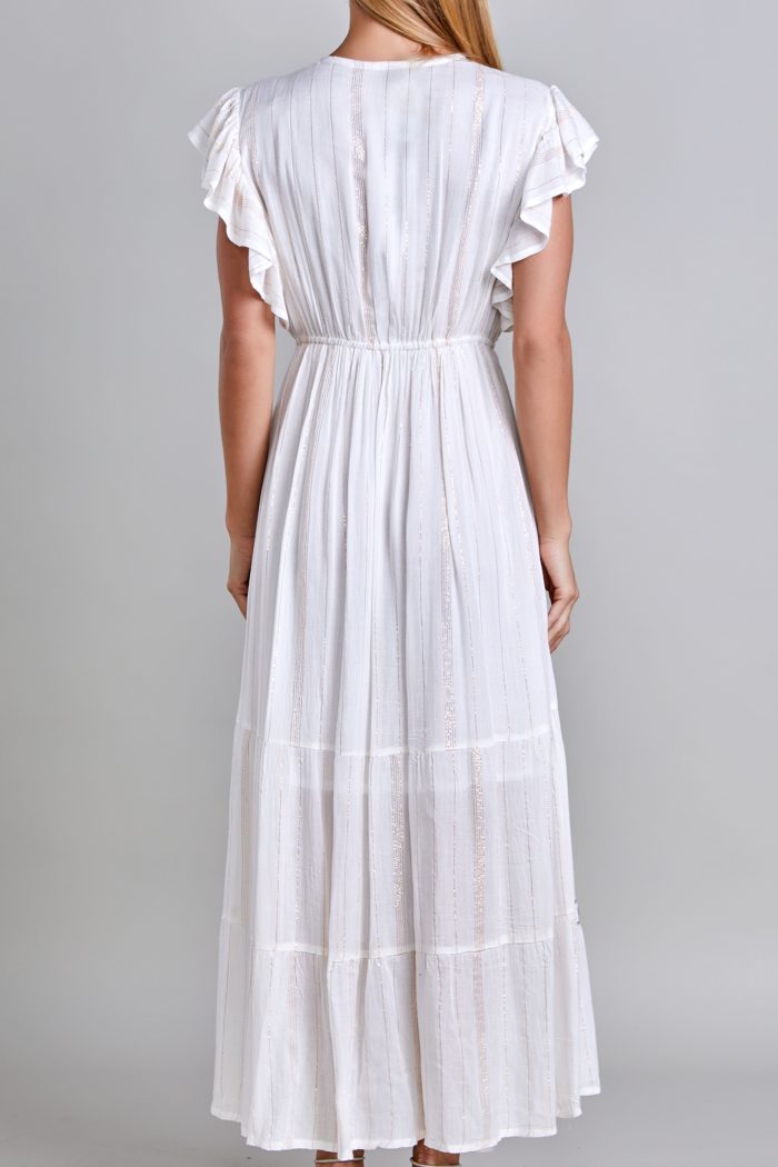 Vestido Manga Corta Con Olan Hueso Mussi