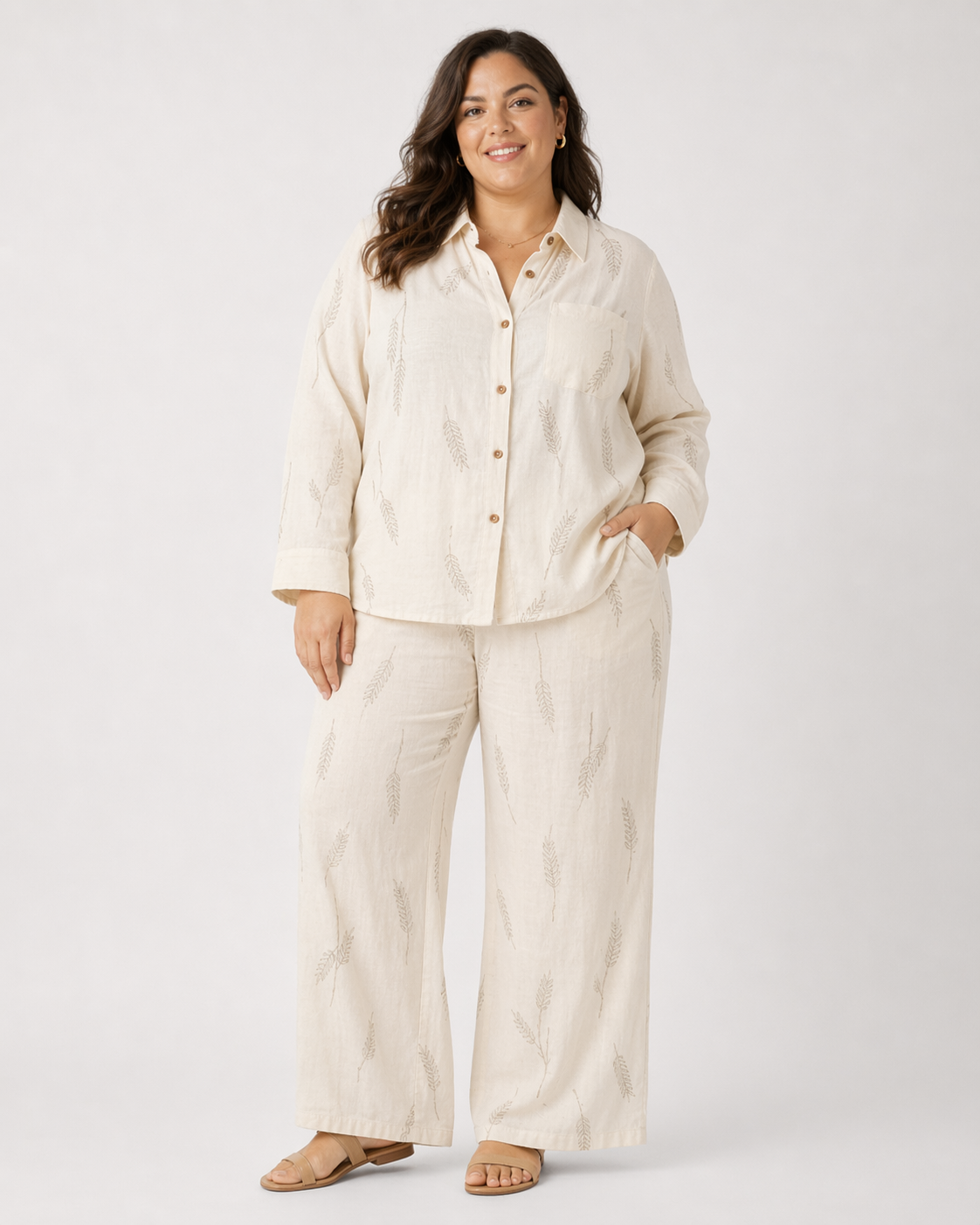 Conjunto Camisa Pantalón Estampado Beige LC