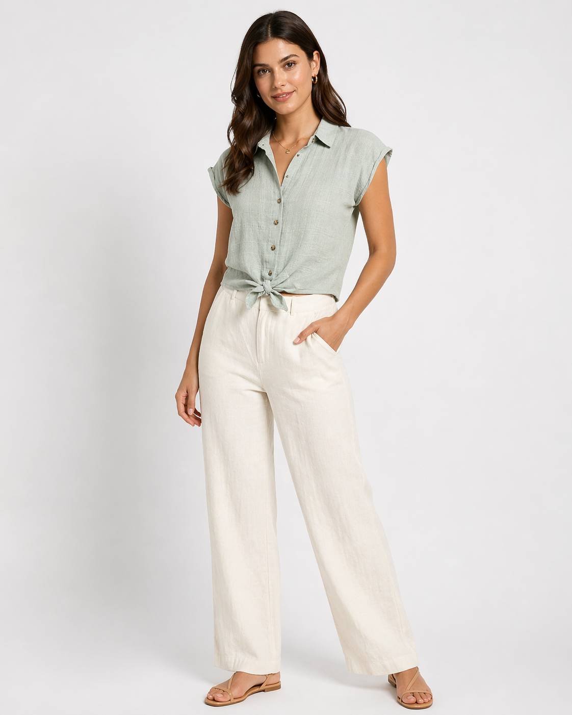 Blusa Con Nudo Al Frente Verde Menta LC