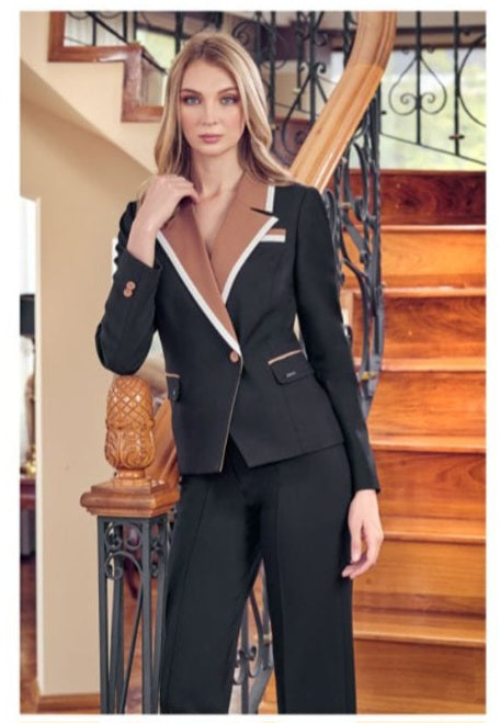 Conjunto De Saco Y Pantalón Negro/Tabaco Para Dama MUSSI