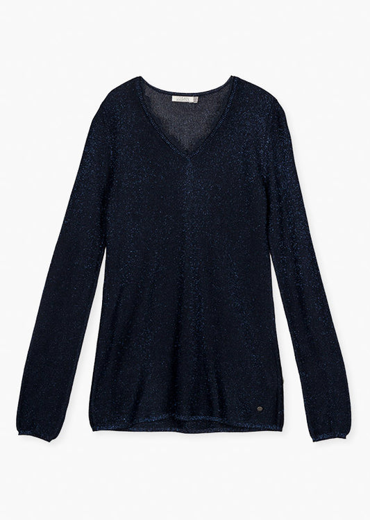 Suéter ligero de tricotosa combinado con hilo de lurex dama Losan.