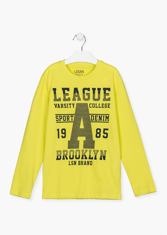 Playera Manga Larga Verde Pistacho "League Varsity College" Niño Losan
