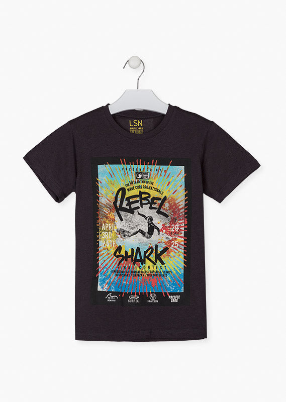 Playera Negro "Rebel Shark" Para Niño Losan