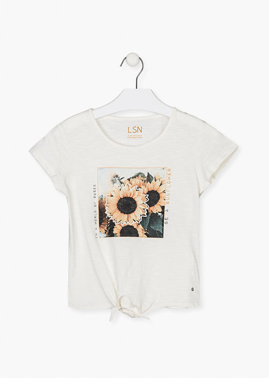 Camiseta con estampado de girasoles para niña Losan