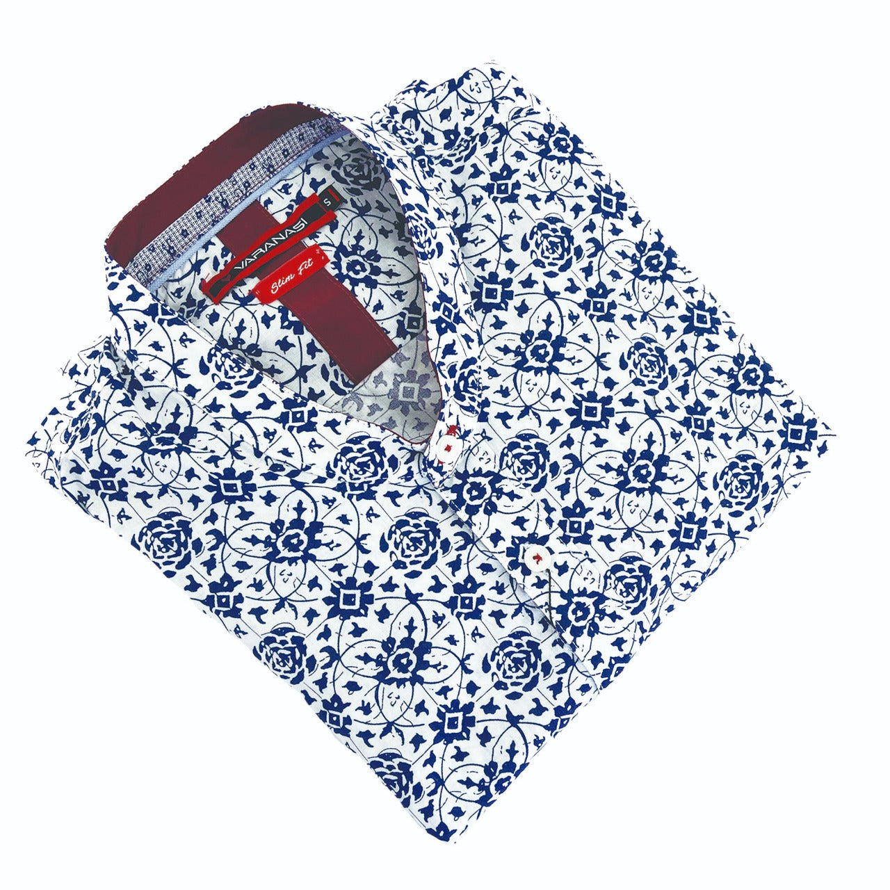 Camisa Slim Fit Flores Manga Larga Para Caballero Varanasi