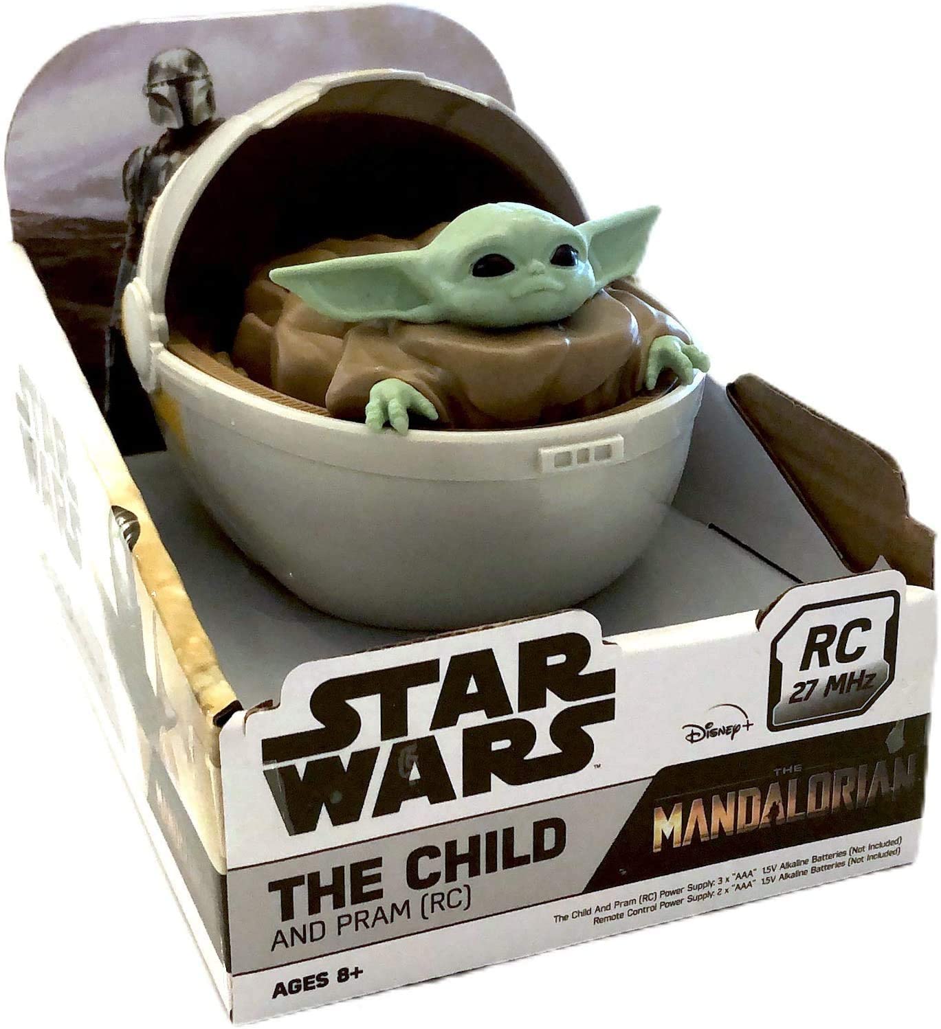 Mandalorian - Juguete de Baby Yoda, The Child en Cochecito, Coche en forma de cuna con control remoto