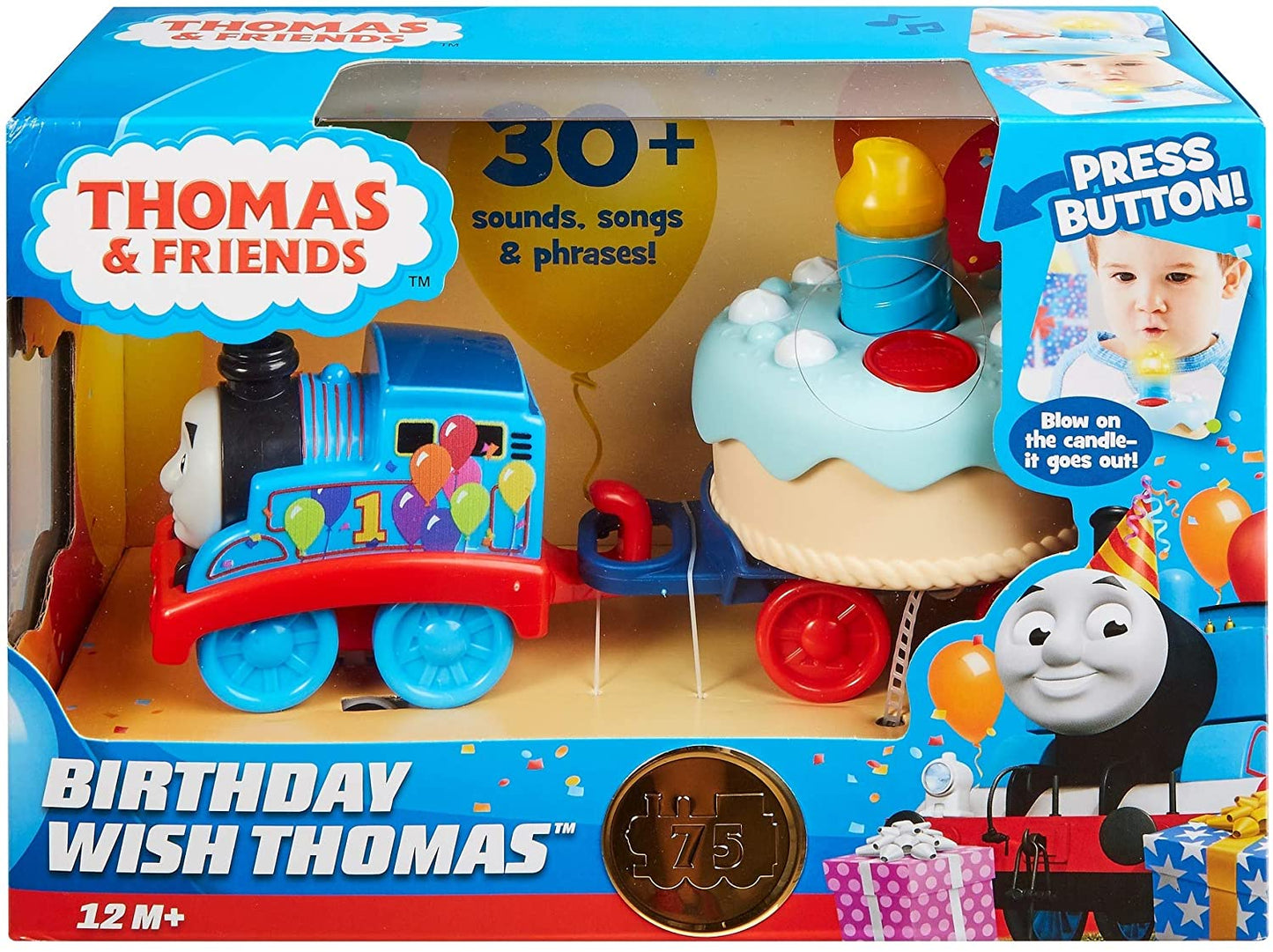 Fisher-Price Thomas & Friends Feliz Cumpleaños, Locomotora Interactiva, Juguete para bebés de 12 Meses en adelante.