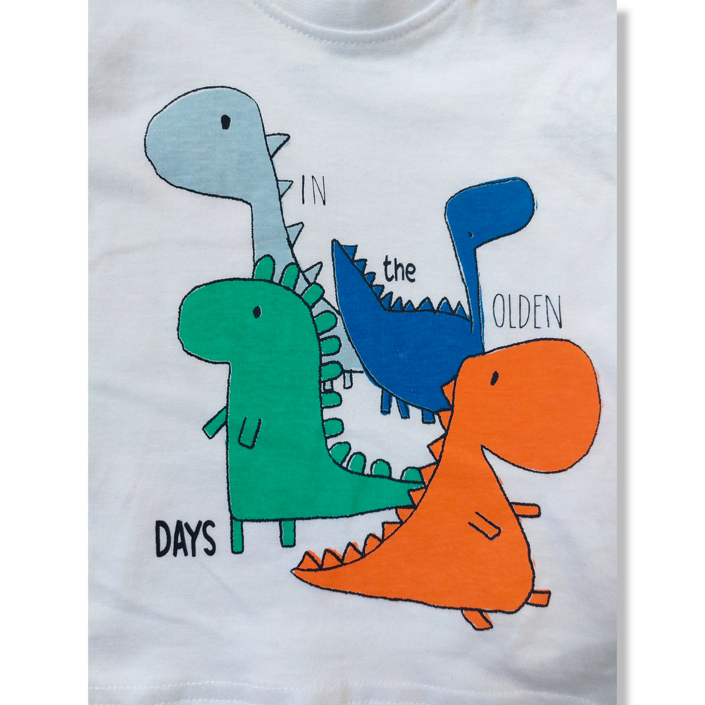 Playera blanca dinosaurio "IN the OLDEN DAYS" para bebé niño Losan