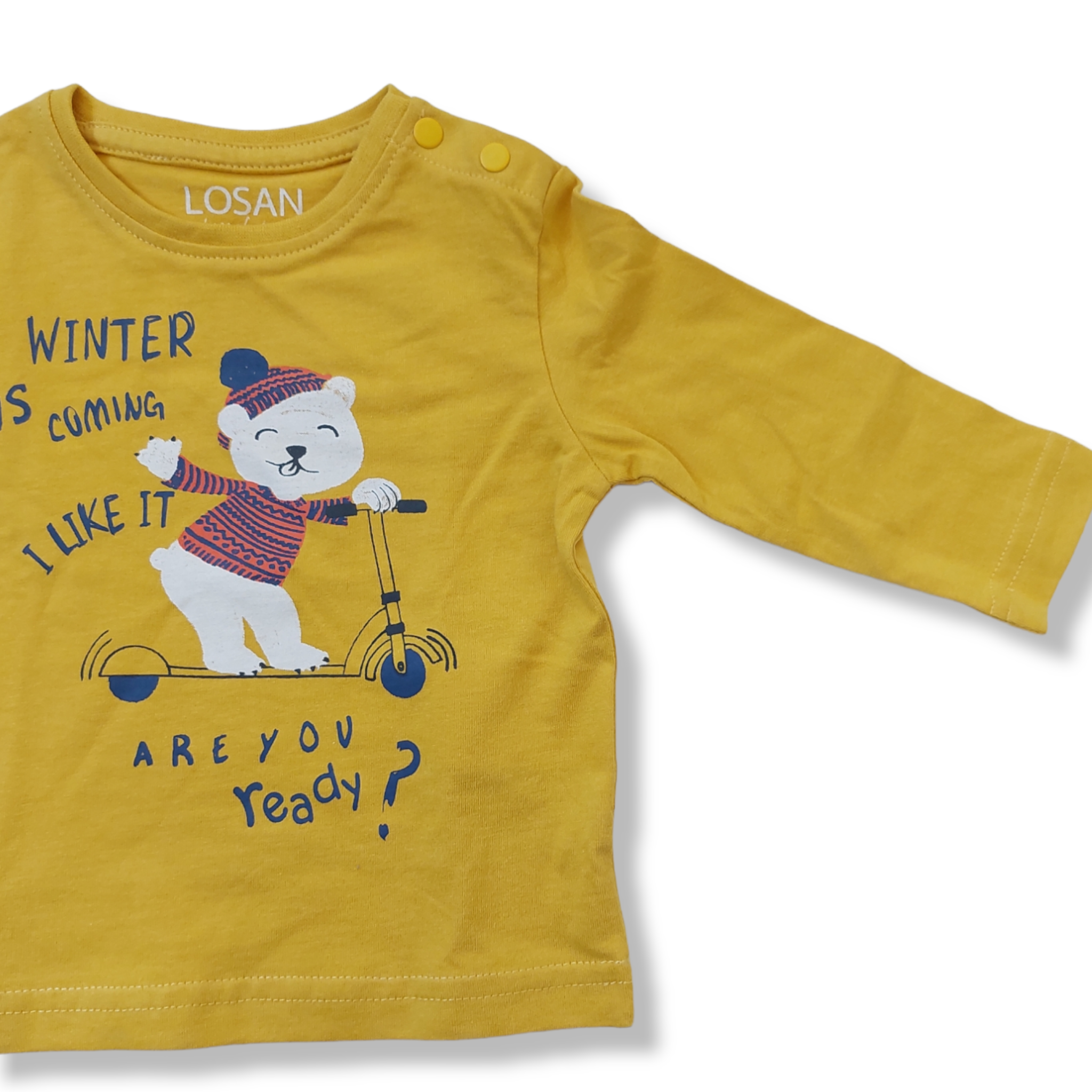 Playera amarilla oso  “WINTER IS COMING I LIKE IT ARE YOU READY” bebé niño losan