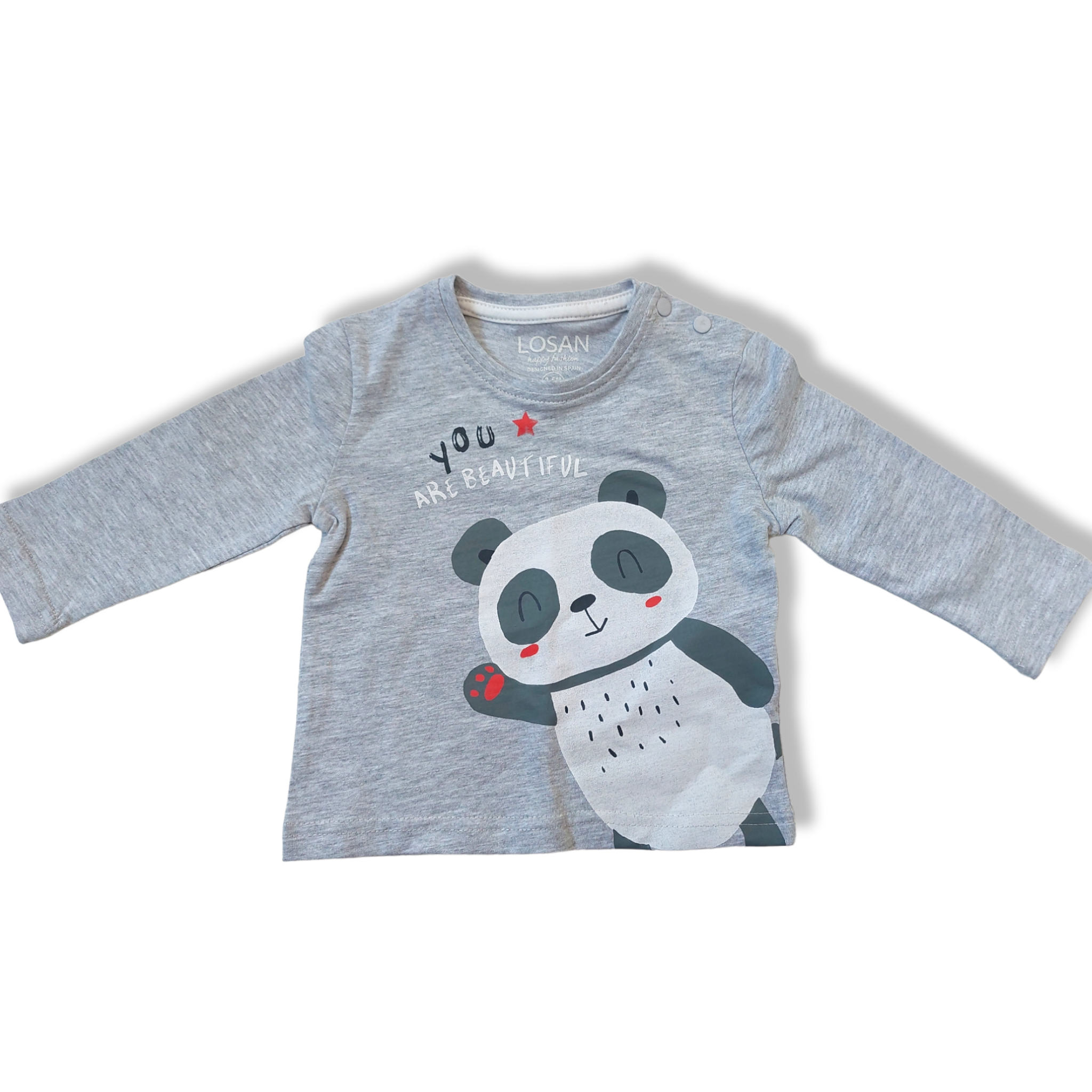 Playera Gris Panda “You Are Beautiful” Bebé Niño Losan