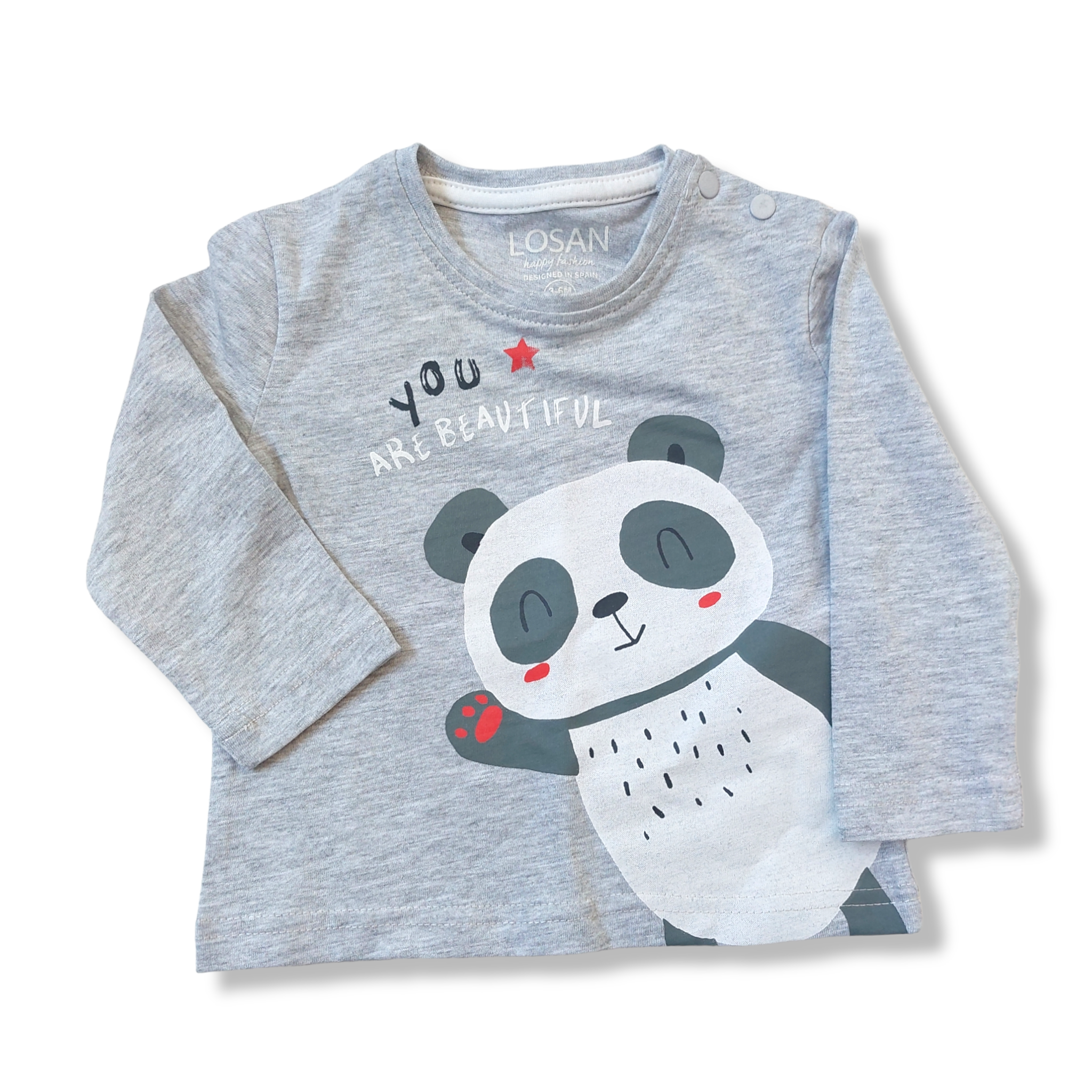 Playera Gris Panda “You Are Beautiful” Bebé Niño Losan
