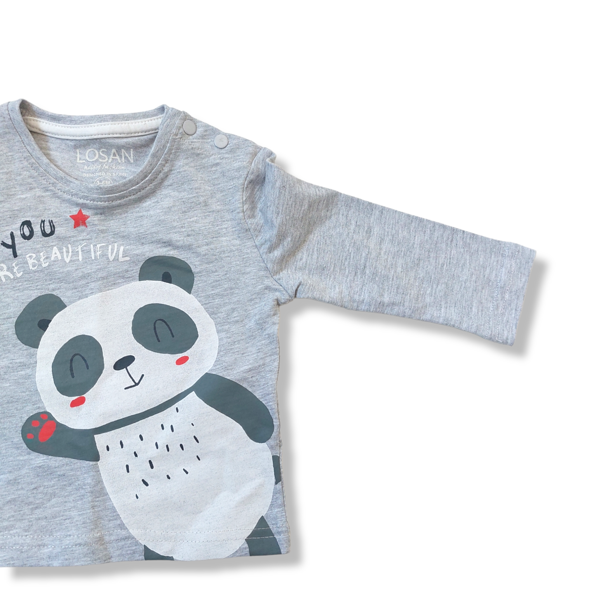 Playera gris panda “you ARE BEAUTIFUL” bebé niño Losan