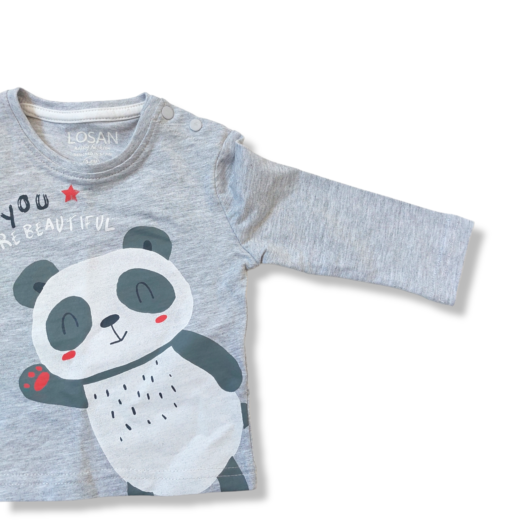 Playera Gris Panda “You Are Beautiful” Bebé Niño Losan